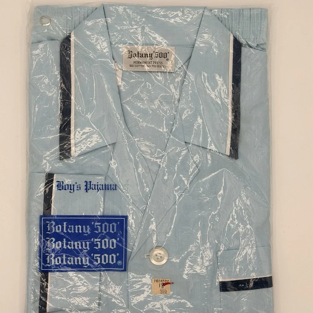 Botany 500 Pajama Set Boys 18 Blue Long Sleeve Long Leg Big Tall Cotton/Poly USA